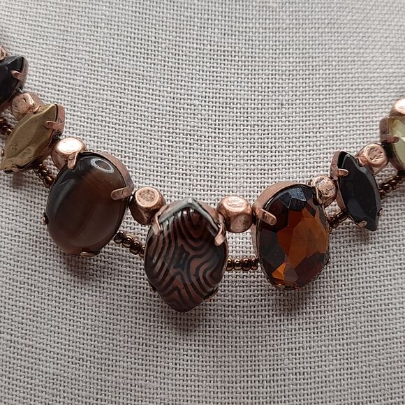 Chico’s Helena Bronze Art Bead Necklace Two Strand NWT 20” Statement - Picture 5 of 12